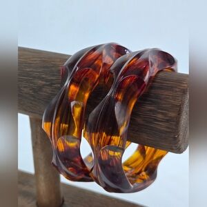 Lot of 2 50's West Germany Root Beer Bracelets Lucite Signed Statement Costume